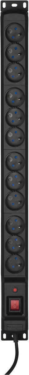 Active Jet Πολύπριζο Rack COMBO/12GN/1,5M/CZ Μαύρο