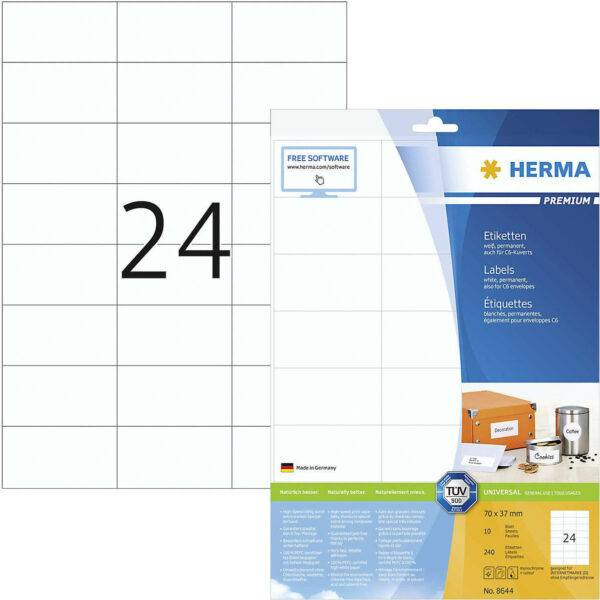 Herma 240 Αυτοκόλλητες Ετικέτες Α4 Ορθογώνιες 70x37mm