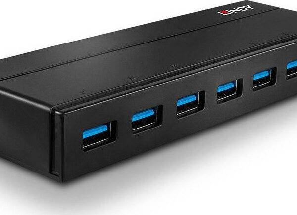 Lindy USB 3.0 Hub 7 Θυρών με σύνδεση USB-A & Θύρα Φόρτισης και Εξωτερική Παροχή Ρεύματος