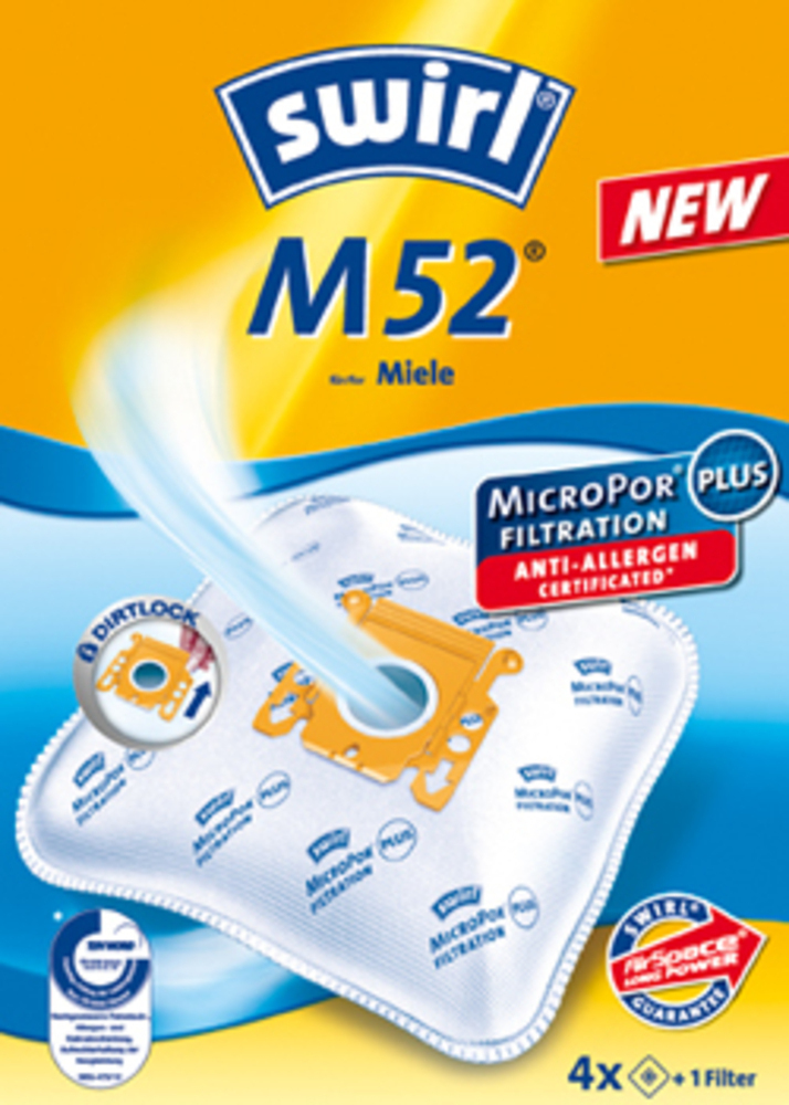 Swirl M52 Σακούλες Σκούπας 4τμχ Συμβατή με Σκούπα Miele