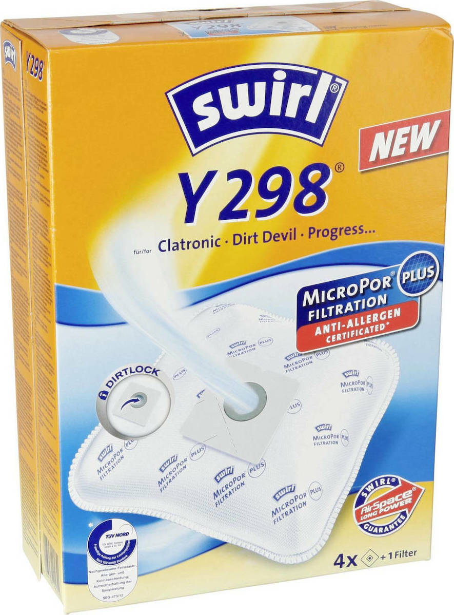 Swirl Y298 Σακούλες Σκούπας 4τμχ Συμβατή με Σκούπα Dirt Devil