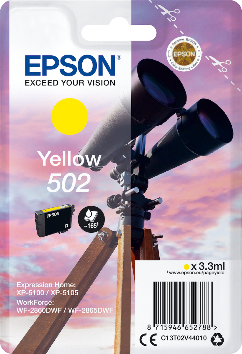 Epson 502 Γνήσιο Μελάνι Εκτυπωτή InkJet Κίτρινο (C13T02V44010)