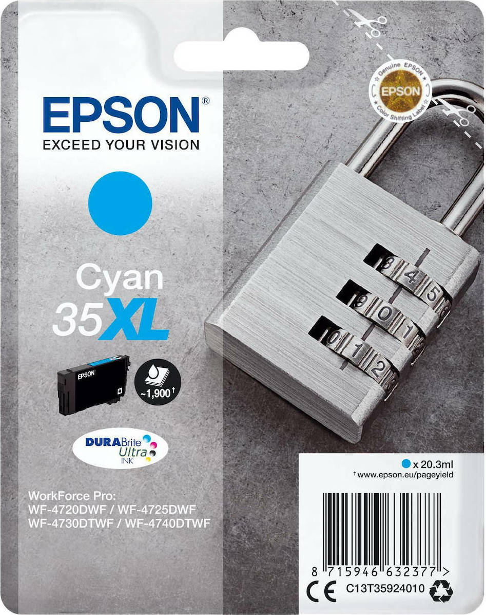 Epson 35XL Γνήσιο Μελάνι Εκτυπωτή InkJet Κυανό (C13T35924010)