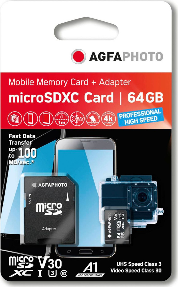 AgfaPhoto microSDXC Class 10 U3 V30 A1 High Speed