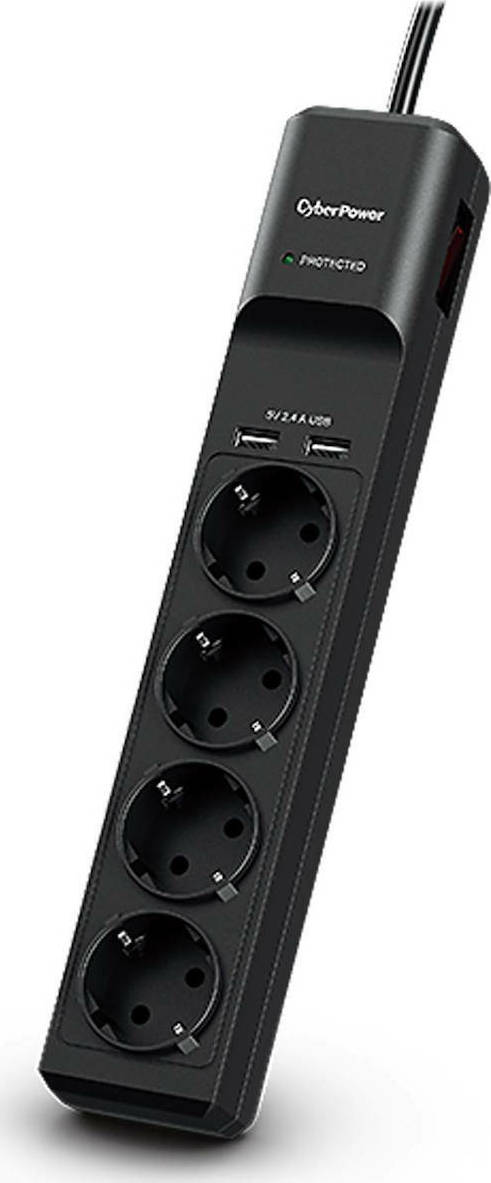 CyberPower Πολύπριζο Ασφαλείας 4 Θέσεων με 2 USB-A και Καλώδιο 1.8m