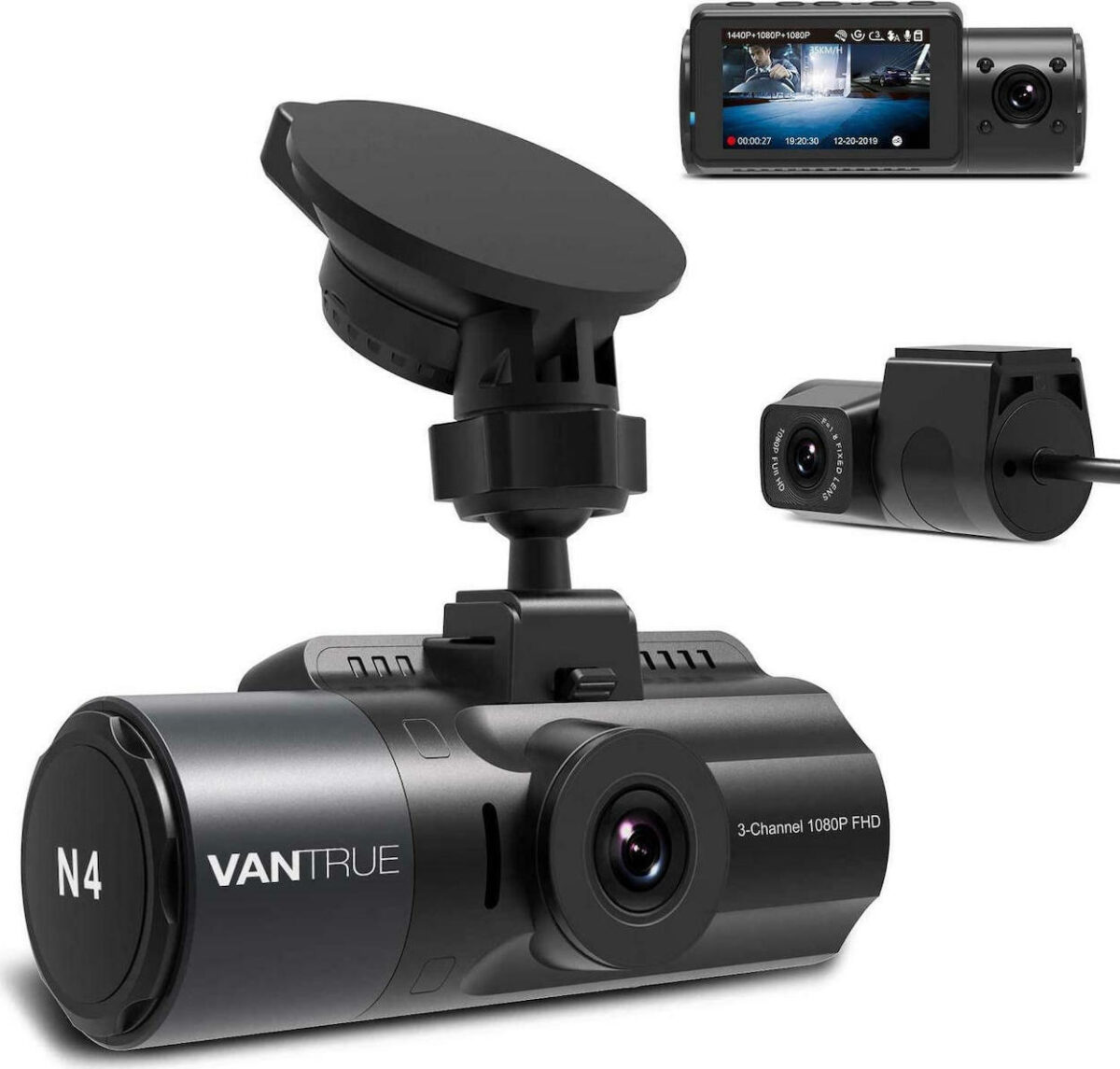 Vantrue Dashcam N4 2.5K Σετ Κάμερα DVR Αυτοκινήτου 1440P με Οθόνη 2.45" για Παρμπρίζ με Βεντούζα & Κάμερα Οπισθοπορείας - Image 1