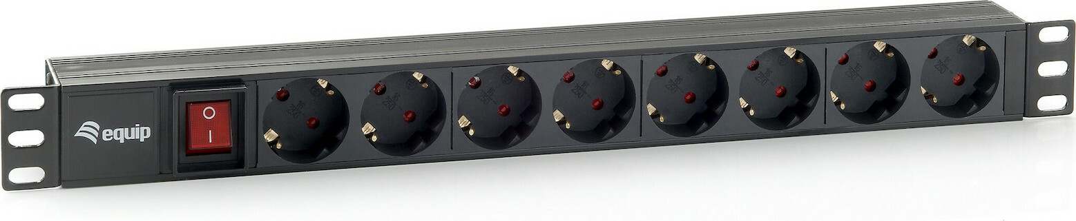 Equip Πολύπριζο Rack 19" 1U με Καλώδιο 1.8m & 8 Sockets Μαύρο - Image 1