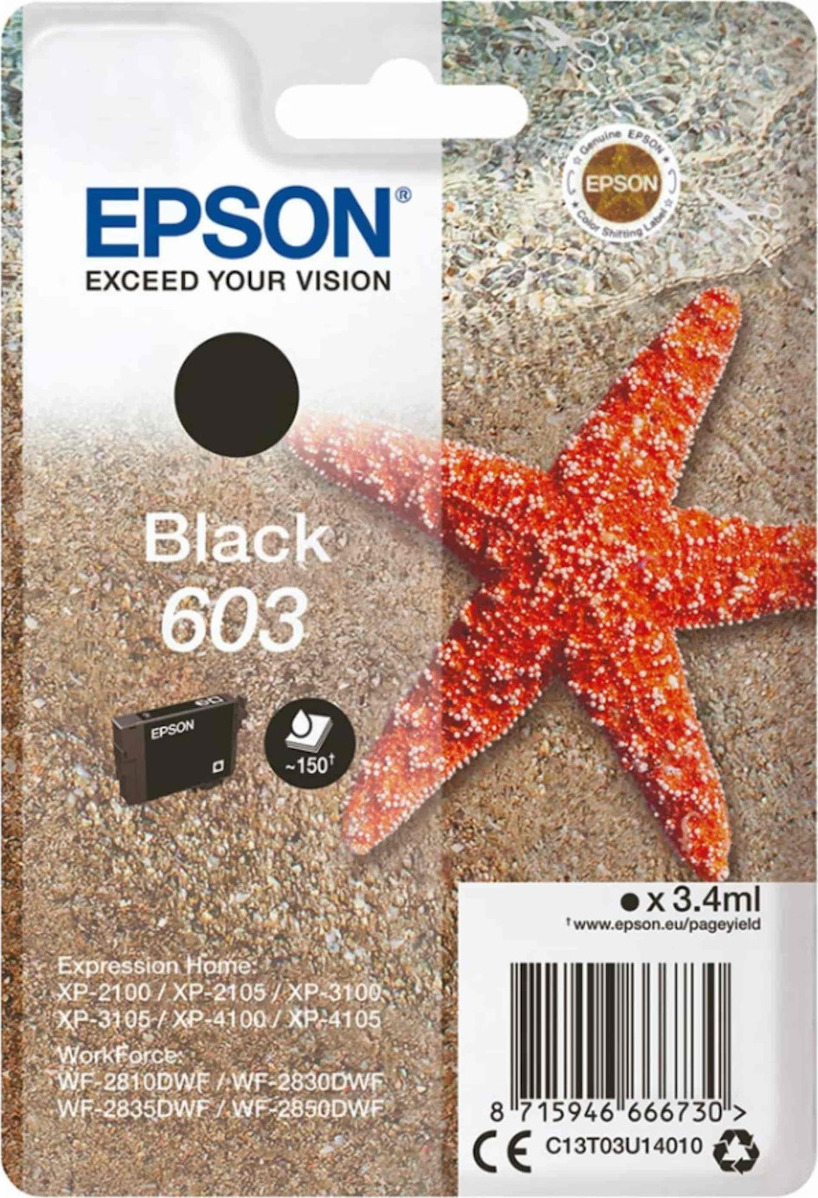 Epson 603 Γνήσιο Μελάνι Εκτυπωτή InkJet Μαύρο (C13T03U14010)