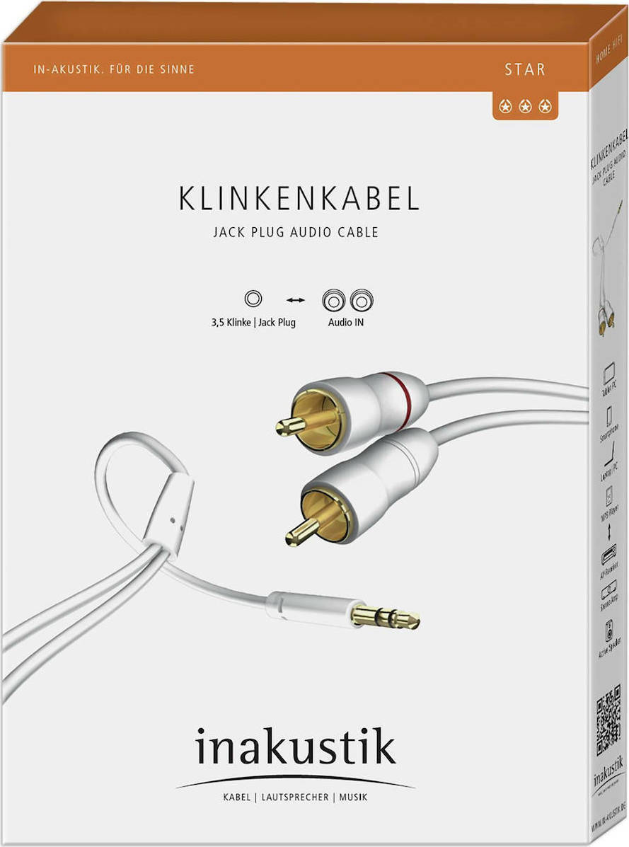 Inakustik Καλώδιο 3.5mm male - RCA male Λευκό 0.5m (003100005)