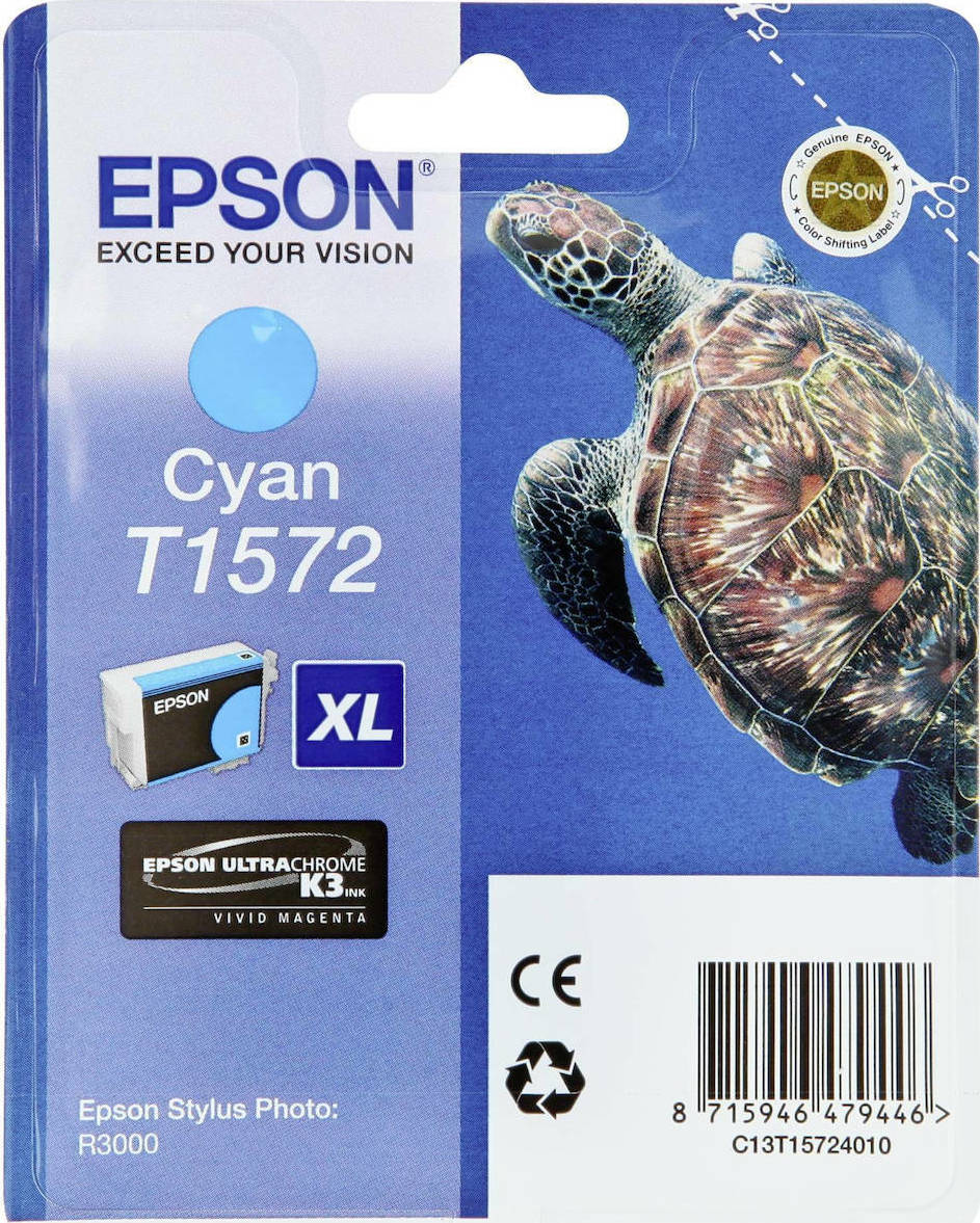 Epson T1572XL Γνήσιο Μελάνι Εκτυπωτή InkJet Κυανό (C13T15724010)