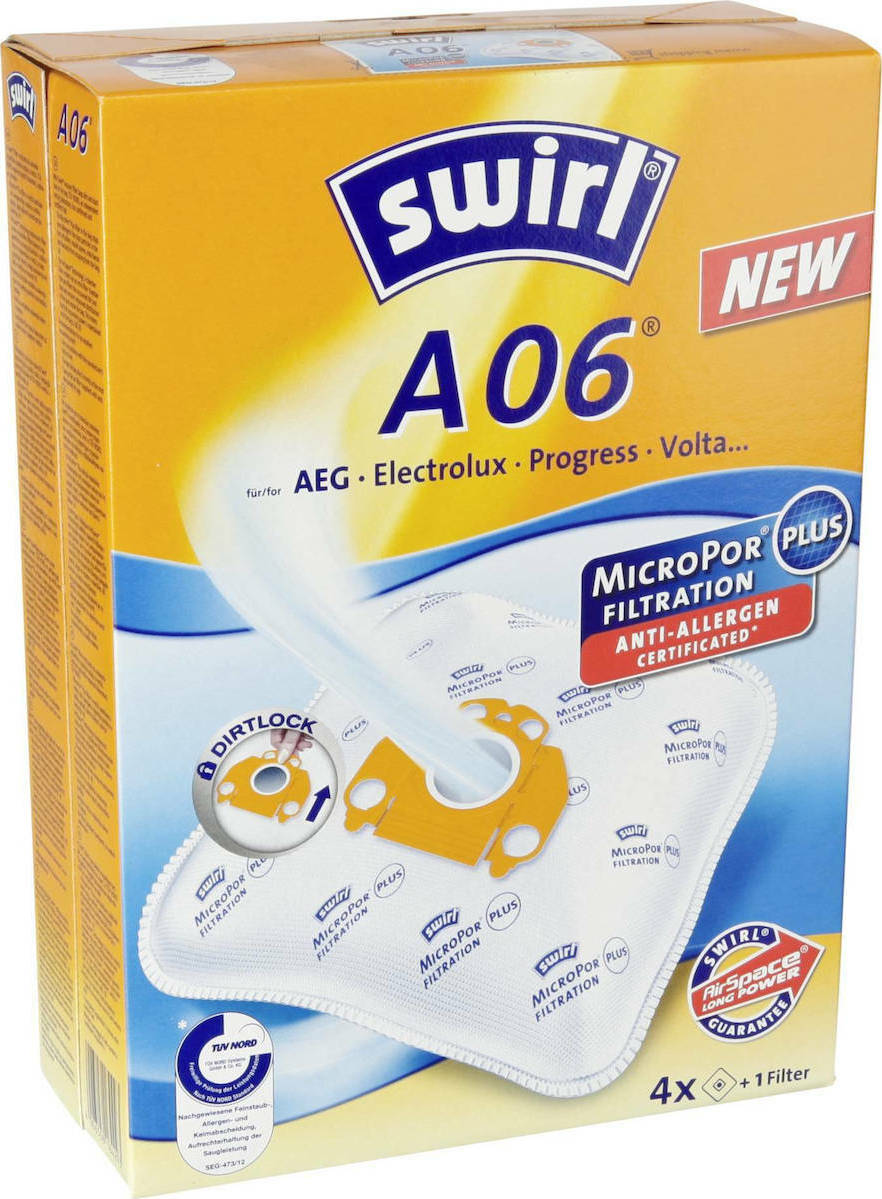 Swirl A06 Σακούλες Σκούπας 4τμχ Συμβατή με Σκούπα AEG / Electrolux