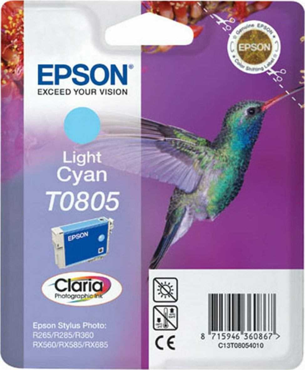 Epson T0805 Γνήσιο Μελάνι Εκτυπωτή InkJet Ανοιχτό Κυανό (C13T08054010 C13T08054011)
