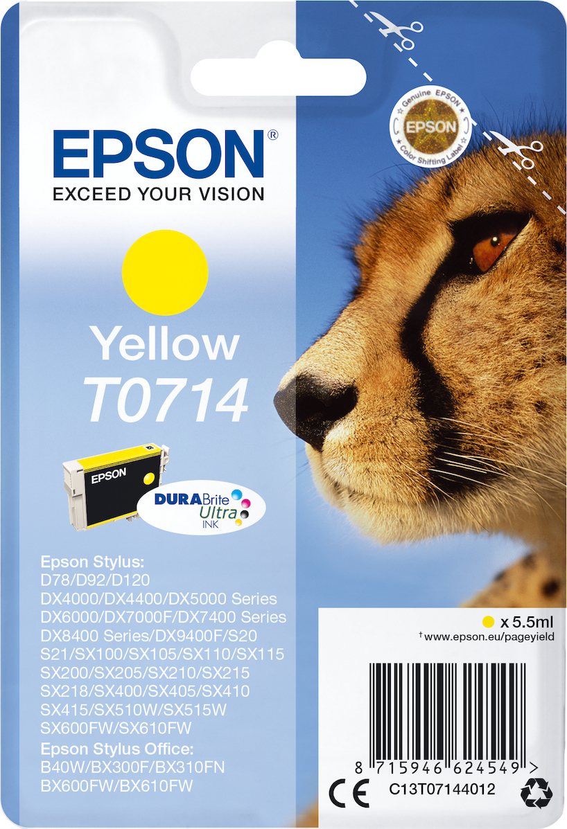 Epson T0714 Γνήσιο Μελάνι Εκτυπωτή InkJet Κίτρινο (C13T07144012 C13T07144011)