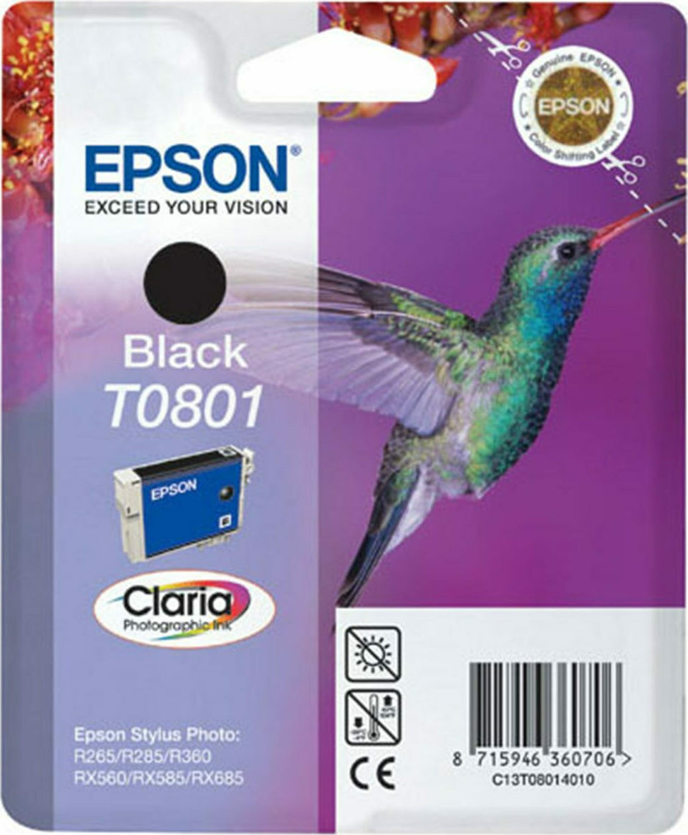 Epson T0801 Γνήσιο Μελάνι Εκτυπωτή InkJet Μαύρο (C13T08014010 C13T08014011 C13T08014020 C13T08014021)