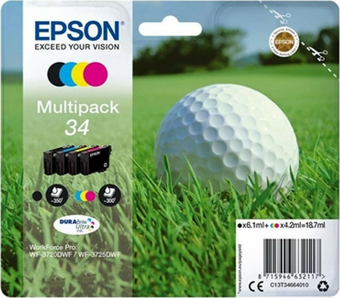 Epson 34 Γνήσιο Πακέτο 4 Μελανιών Εκτυπωτή InkJet Κίτρινο / Κυανό / Ματζέντα / Μαύρο (C13T34664010)
