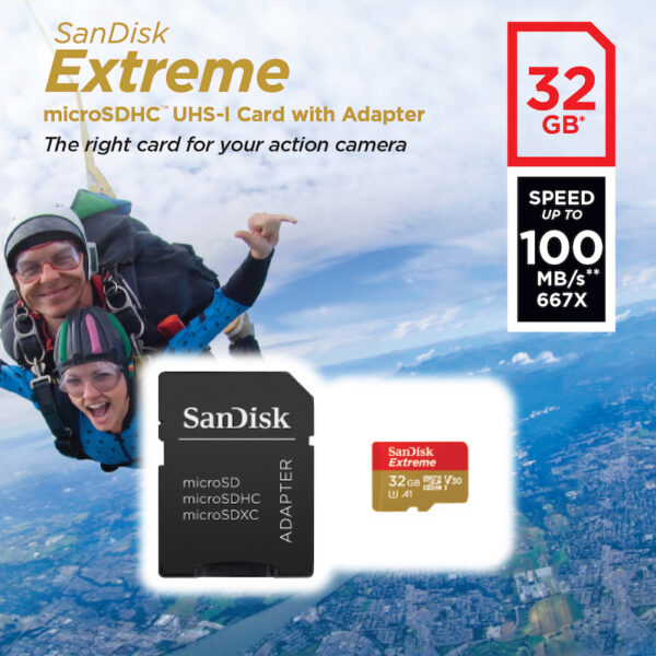 Sandisk Extreme Action microSDHC 32GB Class 10 U3 V30 A1 UHS-I