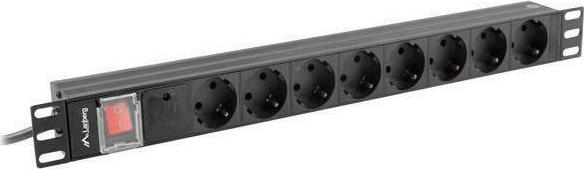 Lanberg Πολύπριζο Rack 1U, 16A, 8X Shuko, 2m