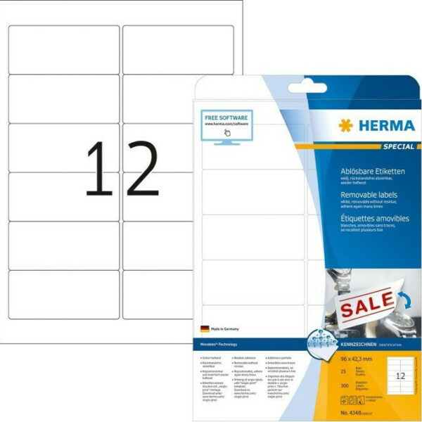 Herma 300 Αυτοκόλλητες Ετικέτες Α4 Ορθογώνιες 96x42.3mm