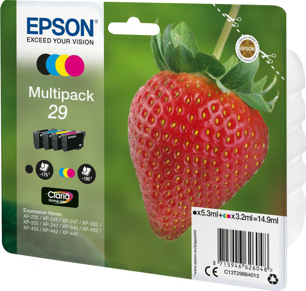 Epson 29 Γνήσιο Πακέτο 4 Μελανιών Εκτυπωτή InkJet Κίτρινο / Κυανό / Ματζέντα / Μαύρο (C13T29864010 C13T29864012)
