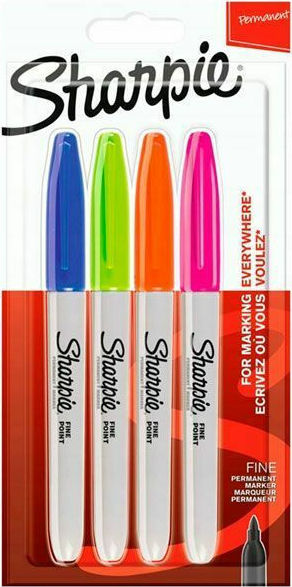 Sharpie Permanent Fine Ανεξίτηλοι Μαρκαδόροι Πολύχρωμοι 4τμχ