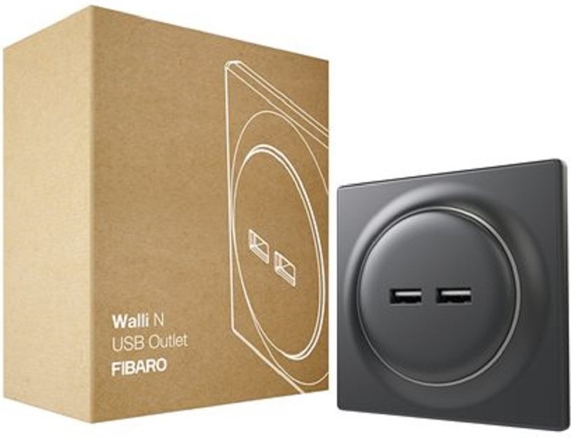 Fibaro Walli N Χωνευτή Πρίζα Ρεύματος με 2 Θύρες USB Μαύρη