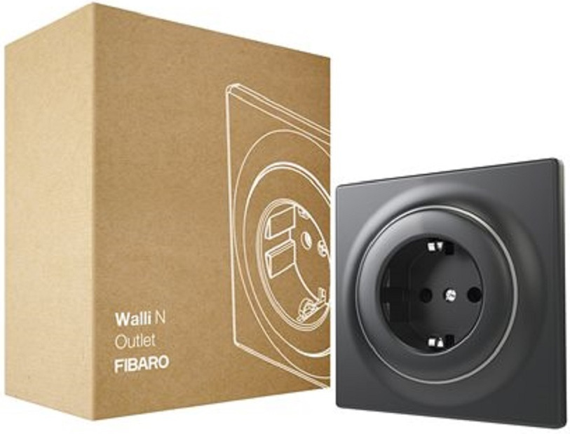Fibaro Walli N Socket-outlet Type F Μονή Χωνευτή Πρίζα Ρεύματος Μαύρη