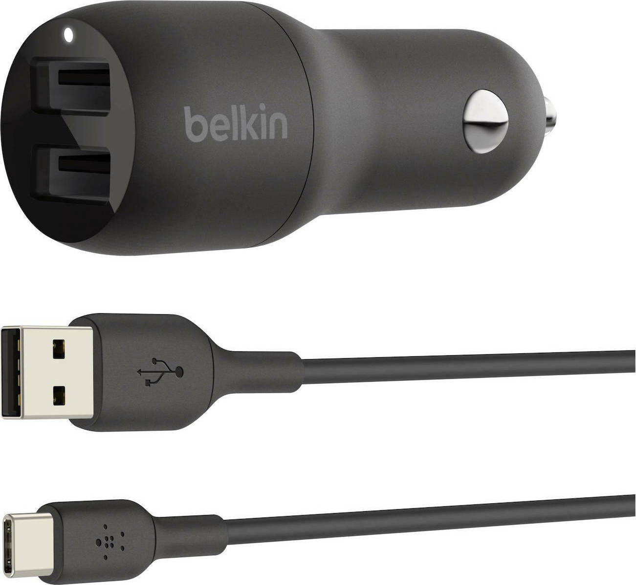 Belkin Φορτιστής Αυτοκινήτου με Θύρες 2xUSB-A και Καλώδιο Type-C