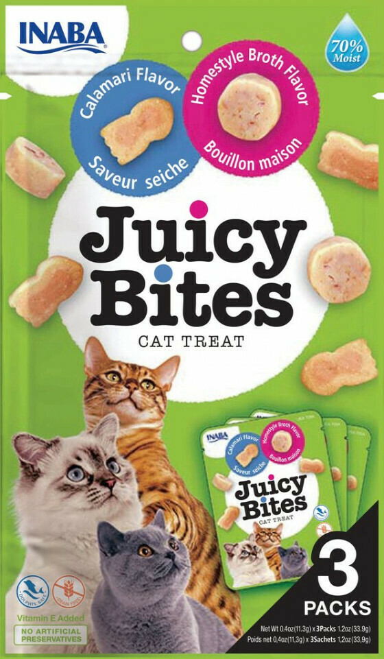 Inaba Churu Cat Juicy Bites Λιχουδιές Σνακ με Σπιτικό Ζωμό & Καλαμάρι για Ενήλικες Γάτες 33.9gr