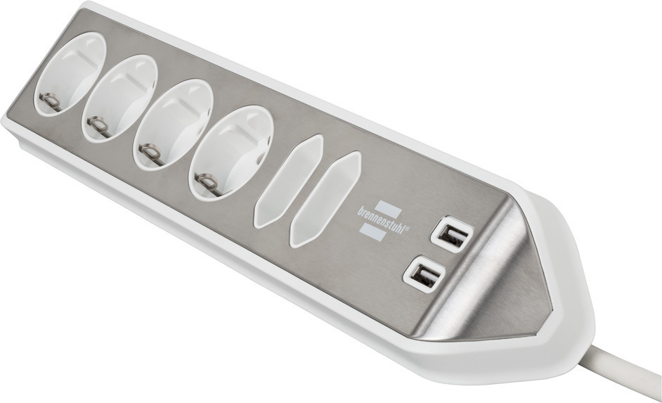 Brennenstuhl Πολύπριζο 6 Θέσεων με 2 USB-A και Καλώδιο 2m Ασημί