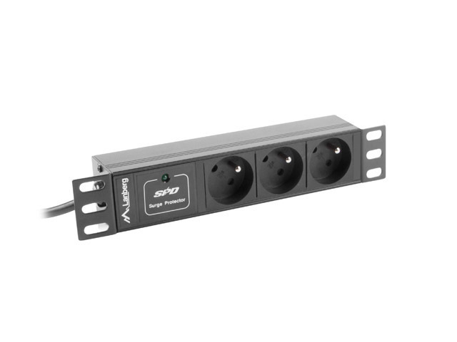 Lanberg 10" Rack Power Strip (1U, 16A, 3X 230V PL) Μαύρο