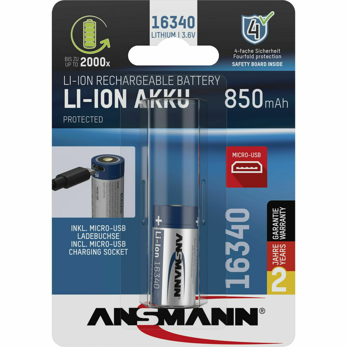 Ansmann Akku 16340 850mAh 3.6V 1τμχ