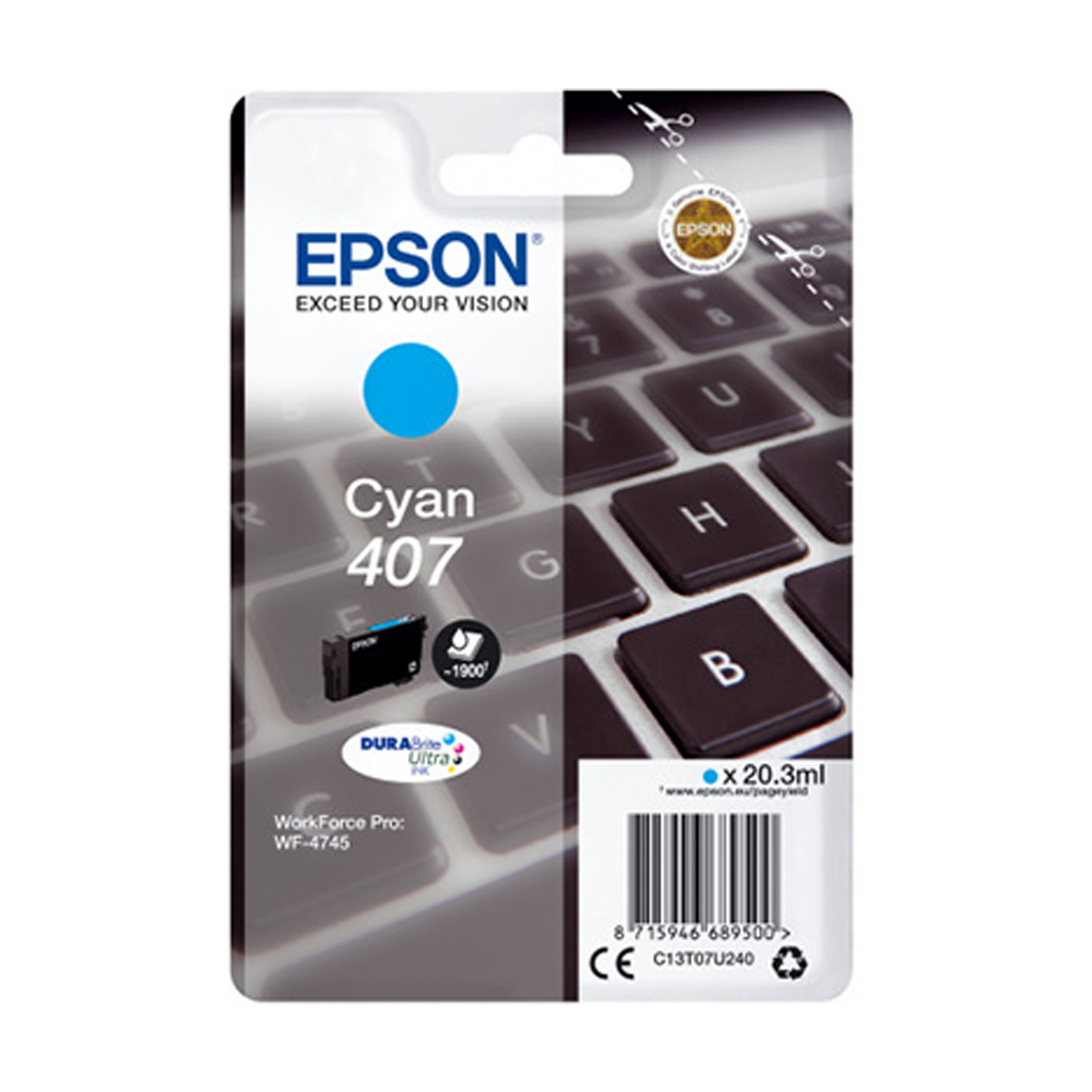 Epson 407 Γνήσιο Μελάνι Εκτυπωτή InkJet Κυανό (C13T07U240)