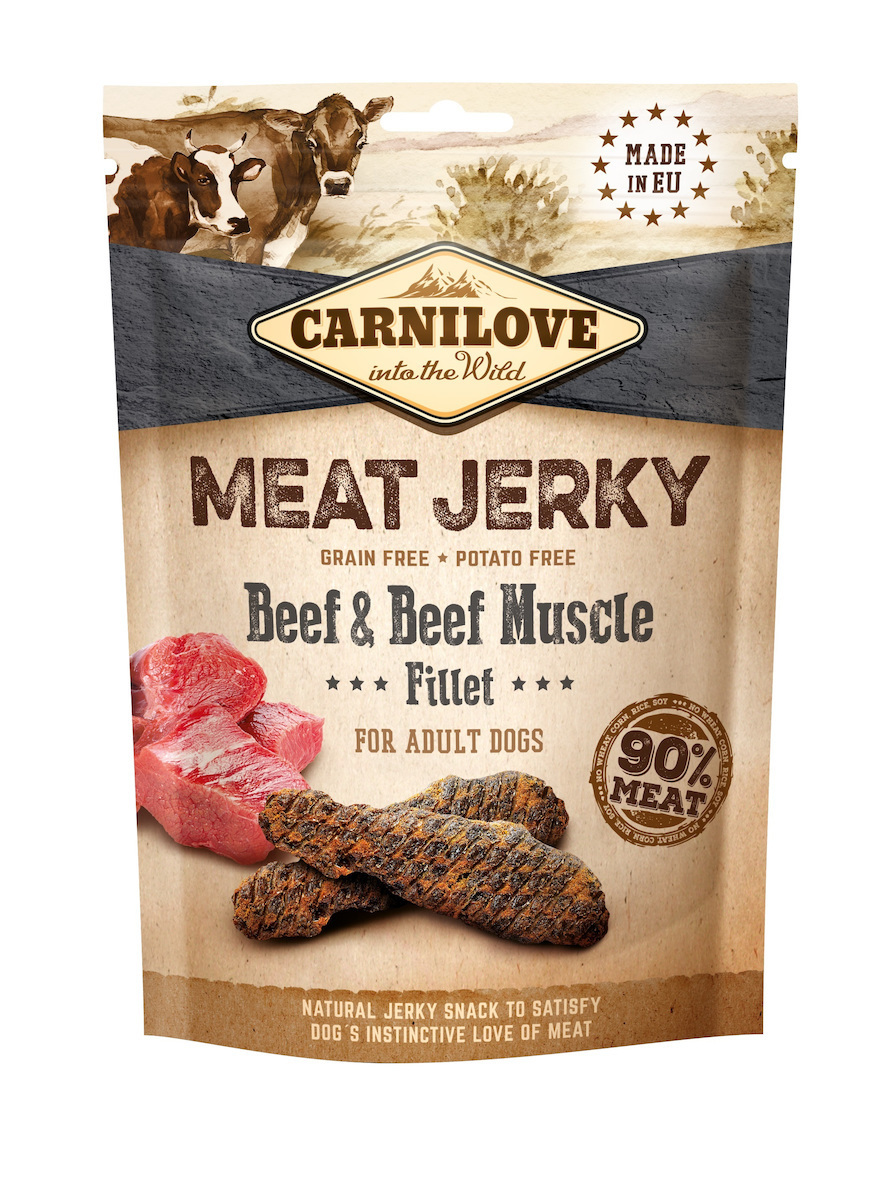 Carnilove Meat Jerky Beef & Beef Muscle Fillet Λιχουδιές Σκύλου με Βοδινό 100gr