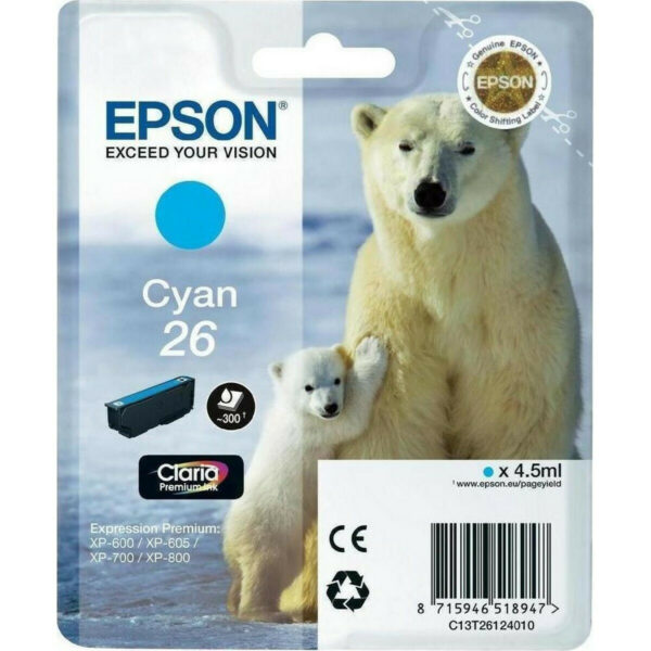 Epson 26 Γνήσιο Μελάνι Εκτυπωτή InkJet Κυανό (C13T26124010 C13T26124012)