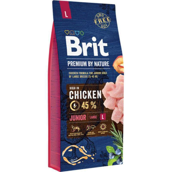 Brit Premium by Nature Junior Large 15kg Ξηρά Τροφή χωρίς Γλουτένη για Κουτάβια Μεγαλόσωμων Φυλών με Κοτόπουλο