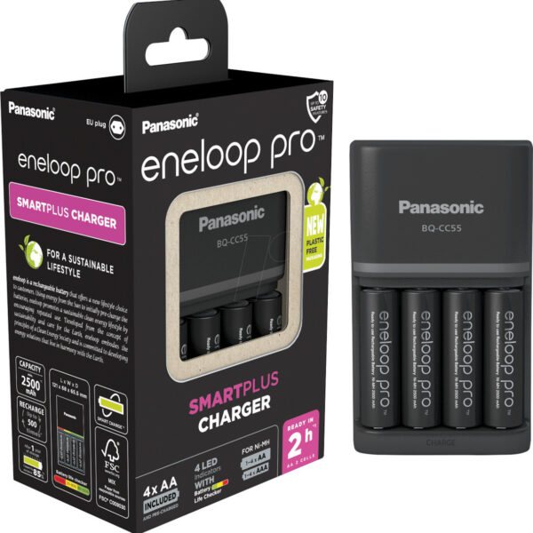 Panasonic Eneloop Pro Smart & Quick BQ-CC55 Φορτιστής 4 Μπαταριών Ni-MH Μεγέθους AA/AAA Σετ με 4x AA 2500mAh