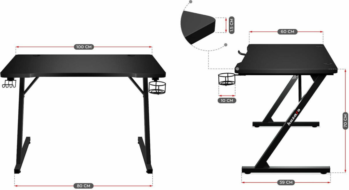 Γραφείο Gaming Hero 1.8 100x60x70εκ. Μαύρο - Image 5