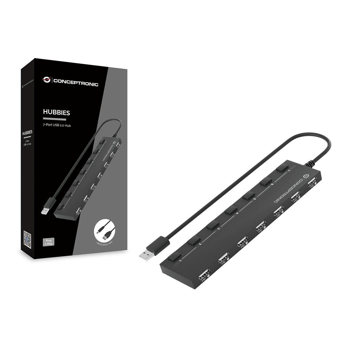 Conceptronic USB 2.0 Hub 7 Θυρών με σύνδεση USB-A & Θύρα Φόρτισης και Εξωτερική Παροχή Ρεύματος - Image 1