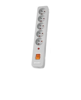 Acar Power Extension Ac Outlet Πολύπριζο 5 Θέσεων με USB-A, Διακόπτη και Καλώδιο 3m Γκρι