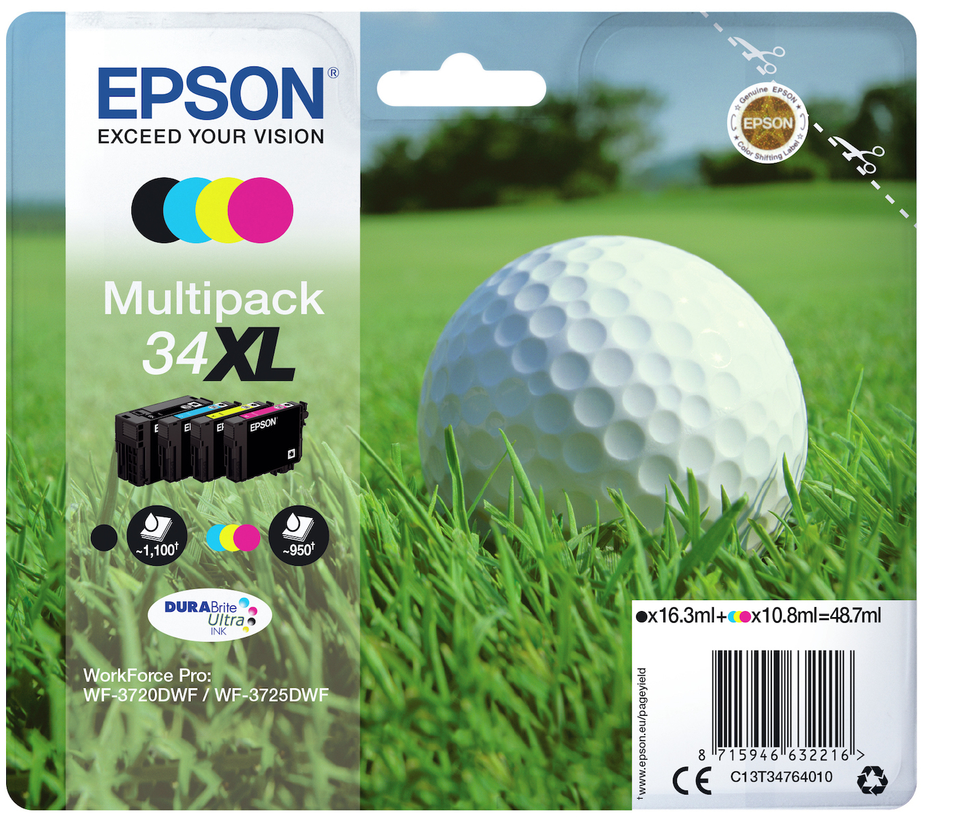 Epson 34XL Γνήσιο Πακέτο 4 Μελανιών Εκτυπωτή InkJet Κίτρινο / Κυανό / Ματζέντα / Μαύρο (C13T34764010)