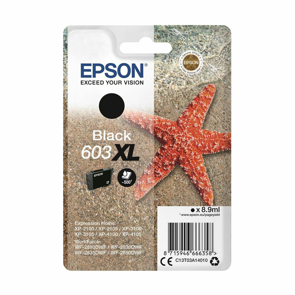 Epson 603XL Γνήσιο Μελάνι Εκτυπωτή InkJet Μαύρο (C13T03A14010)