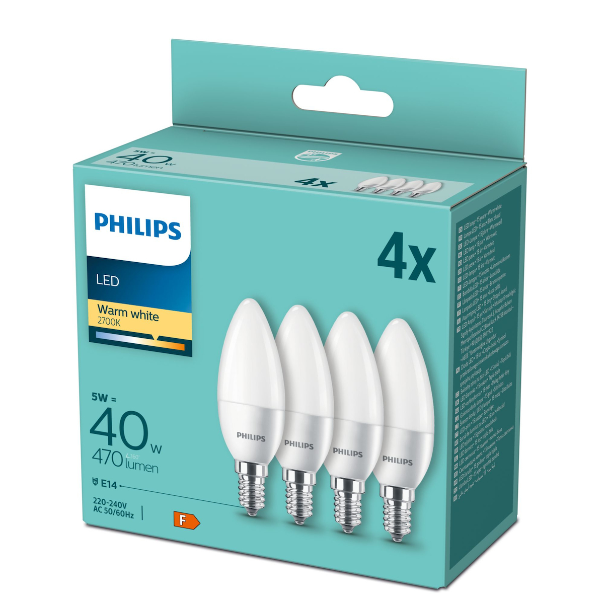 Philips Λάμπες LED 5W για Ντουί E14 Θερμό Λευκό 4τμχ