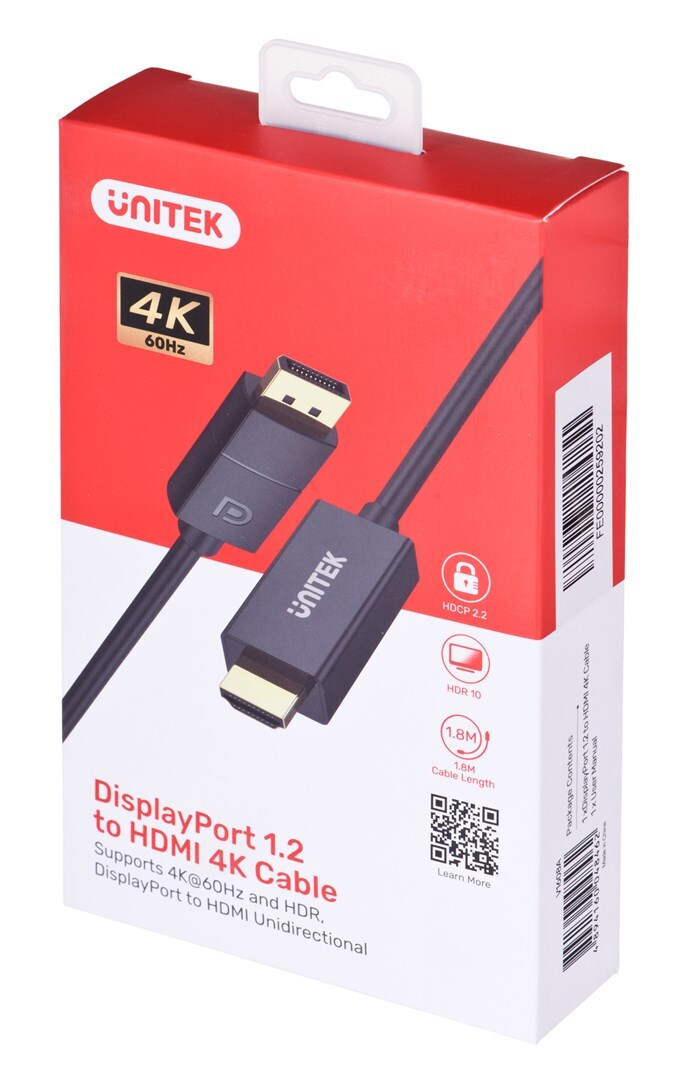Unitek Cable DisplayPort male - HDMI male 1.8m Μαύρο (V1608A) - Image 1
