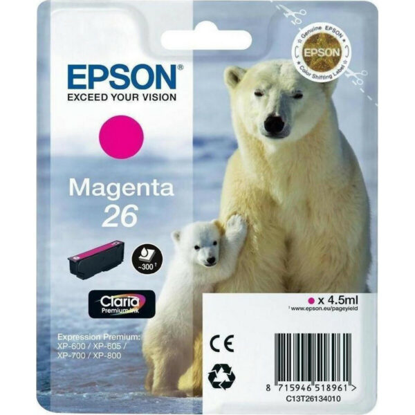 Epson 26 Γνήσιο Μελάνι Εκτυπωτή InkJet Ματζέντα (C13T26134010 C13T26134012)