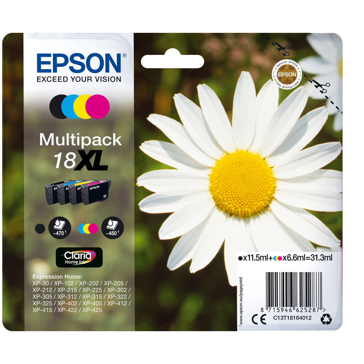 Epson 18XL Γνήσιο Πακέτο 4 Μελανιών Εκτυπωτή InkJet Πολλαπλό (Color) (C13T18164022)