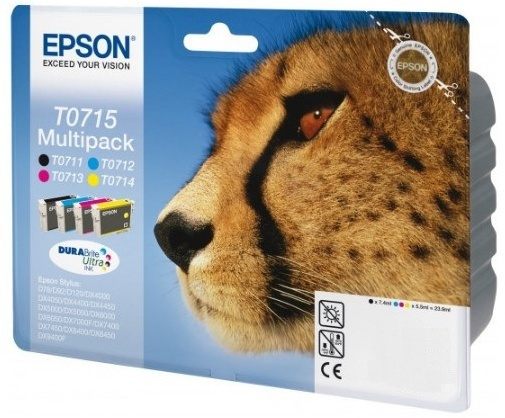 Epson T0715 Γνήσιο Πακέτο 4 Μελανιών Εκτυπωτή InkJet Μαύρο / Πολλαπλό (Color) (C13T07154022)