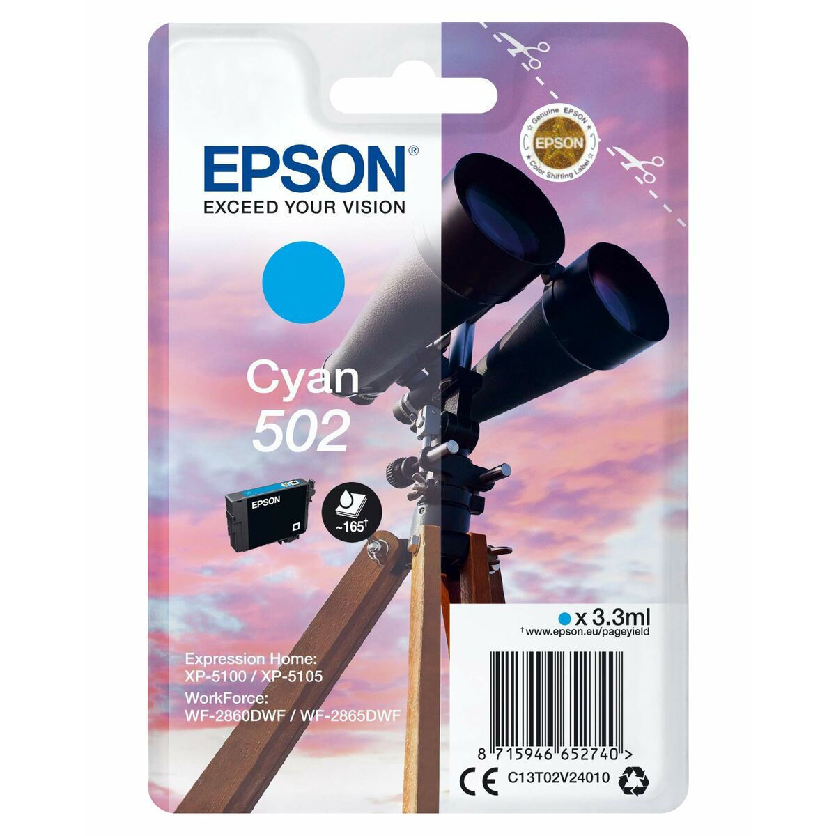 Epson 502 Γνήσιο Μελάνι Εκτυπωτή InkJet Κυανό (C13T02V24020)