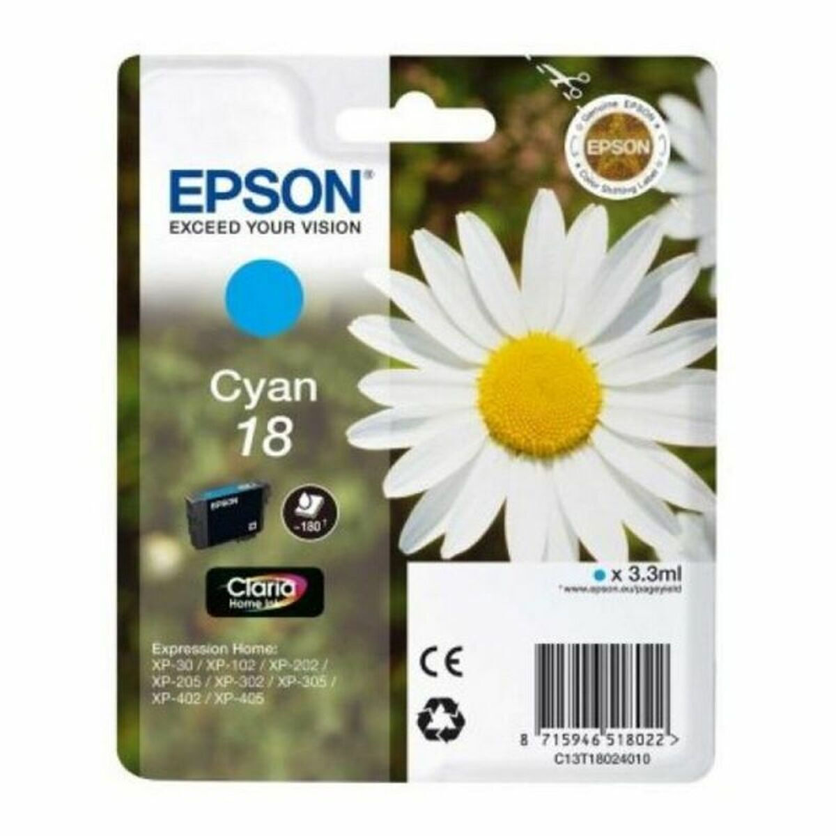 Epson 18 Γνήσιο Μελάνι Εκτυπωτή InkJet Κυανό (C13T18024022)