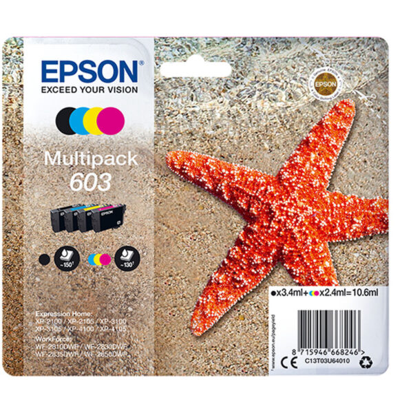 Epson 603 Γνήσιο Πακέτο Μελανιών Εκτυπωτή InkJet Πολλαπλό (Color) (C13T03U64020)
