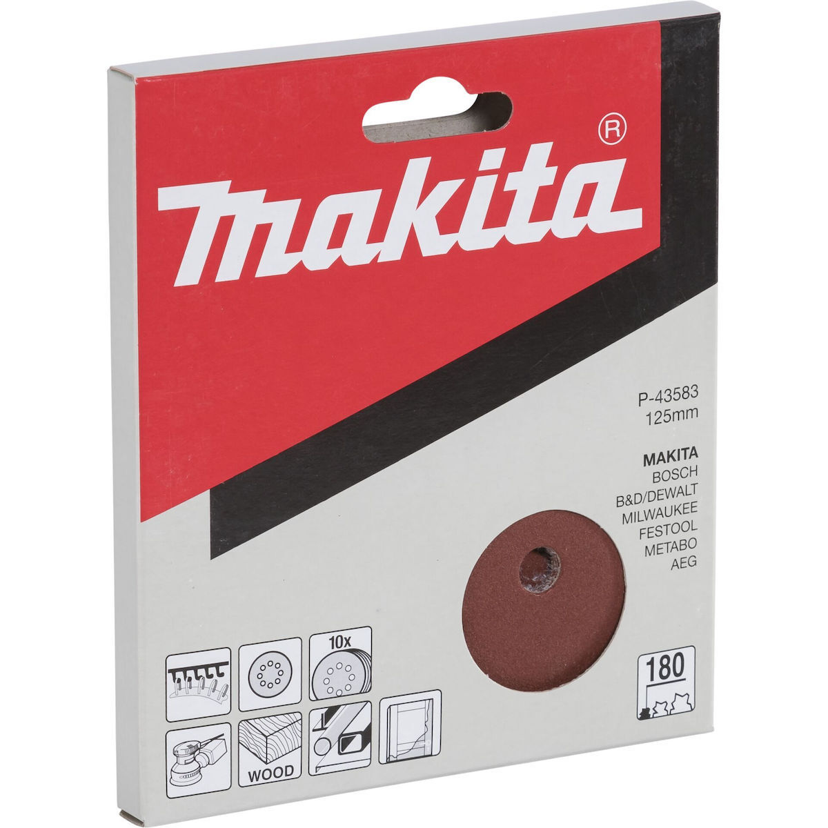 Makita Φύλλο Λείανσης Έκκεντρου Τριβείου K180 125x125mm Σετ 10τμχ